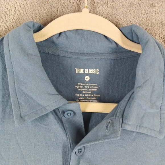 NWOT TRUE CLASSIC Men Polo Shirt Size XL Blue Knit Cotton Blend Casual - Picture 5 of 10